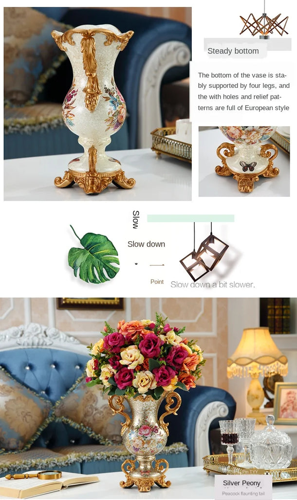 Luxury European Resin Vase Stereoscopic Dried Fowers Arrangement Wobble Plate Living Room Entrance Ornaments Home Decorations