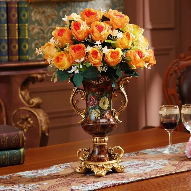 30cm European Resin Vase Stereoscopic Dried Fowers Arrangement Wobble Plate Living Room Entrance Ornaments Home Decorations