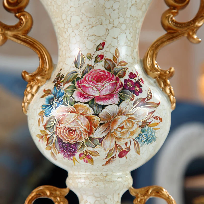 Luxury European Resin Vase Stereoscopic Dried Fowers Arrangement Wobble Plate Living Room Entrance Ornaments Home Decorations