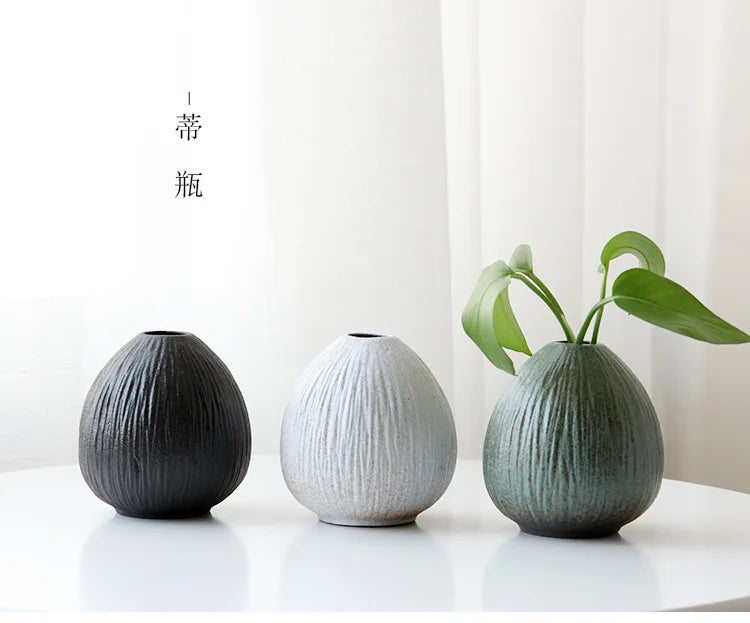 Japanese Style Stoneware Vase, Retro Style Flower Pot, Ceramic Tea Set Ornaments, Zen Home Decoration, Pottery Flower Ware