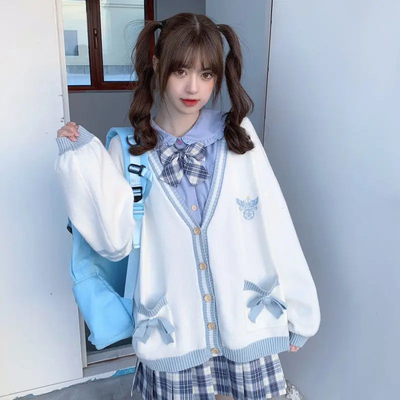 2023 Autumn Winter Women Sweater Loose Japanese Style Sweet Knitted Cardigan Embroidery Oversize Harajuku Female Cardigans Cute