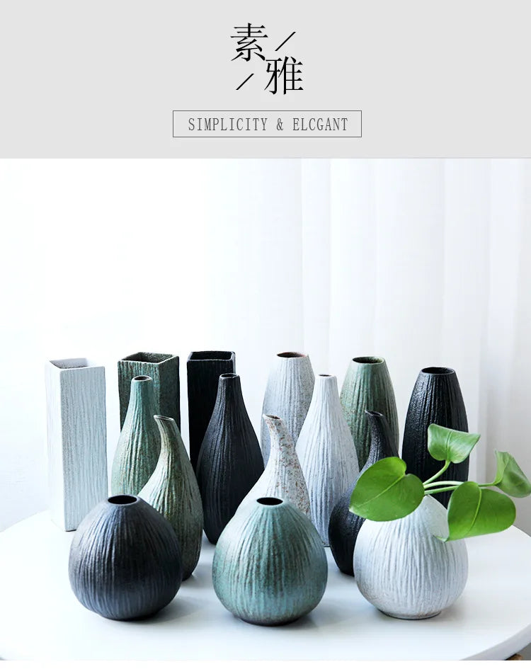 Japanese Style Stoneware Vase, Retro Style Flower Pot, Ceramic Tea Set Ornaments, Zen Home Decoration, Pottery Flower Ware