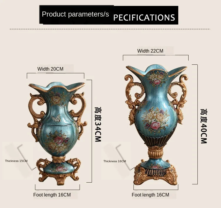 Luxury European Resin Vase Stereoscopic Dried Fowers Arrangement Wobble Plate Living Room Entrance Ornaments Home Decorations