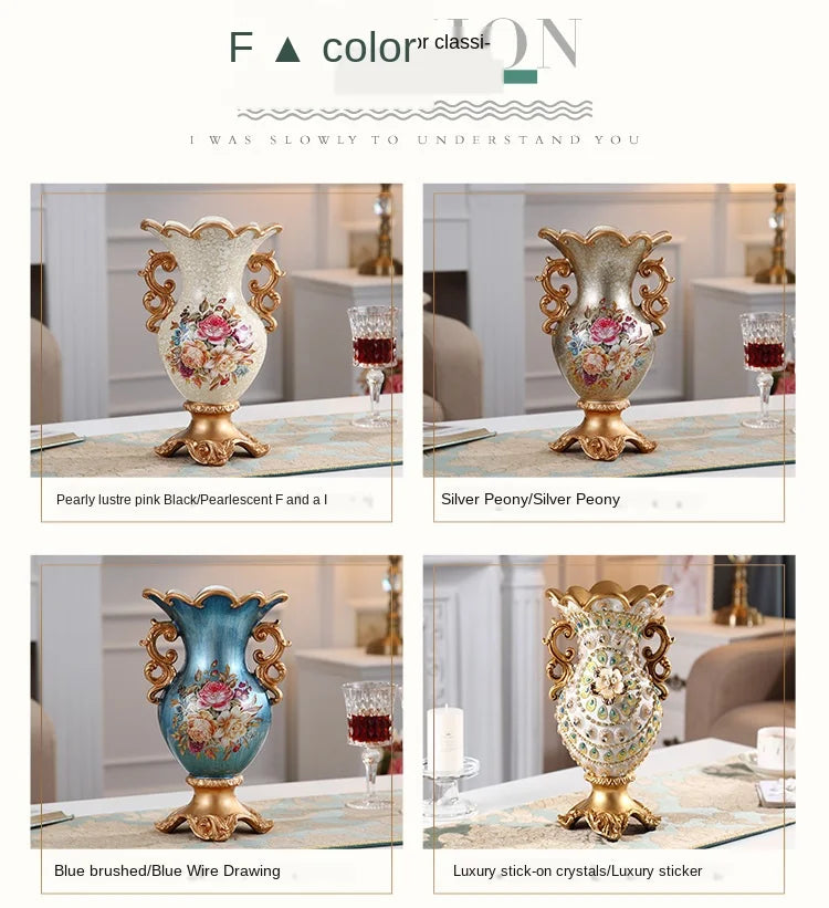 Luxury European Resin Vase Stereoscopic Dried Fowers Arrangement Wobble Plate Living Room Entrance Ornaments Home Decorations