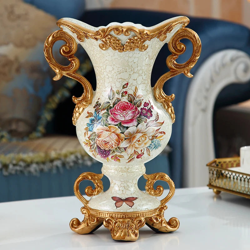 Luxury European Resin Vase Stereoscopic Dried Fowers Arrangement Wobble Plate Living Room Entrance Ornaments Home Decorations