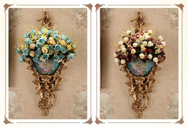 European Resin Wall Hanging Flower Vase Crafts Decoration Home Livingroom Fake Flower Pot Wall Ornaments Hotel Office Wall Decor