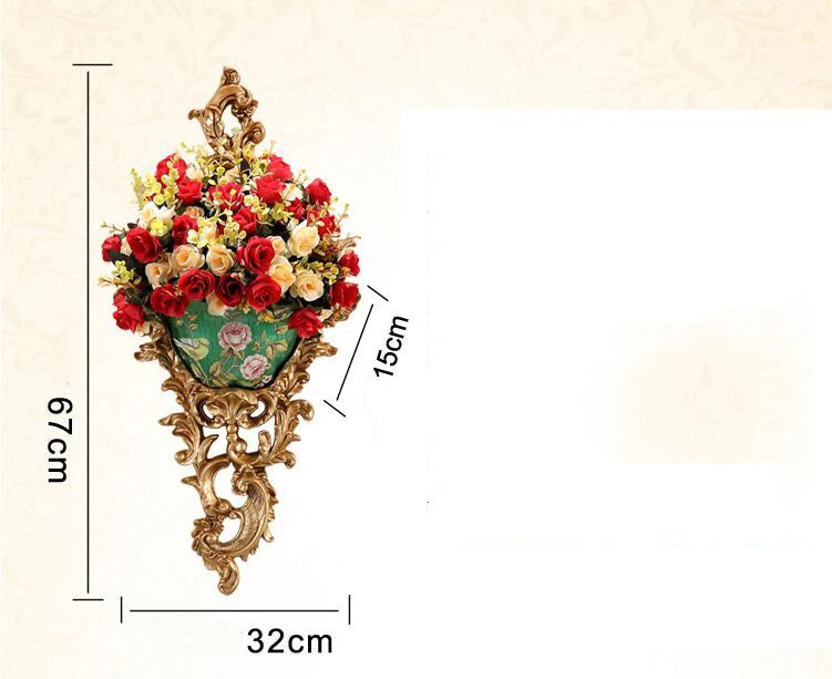 European Resin Wall Hanging Flower Vase Crafts Decoration Home Livingroom Fake Flower Pot Wall Ornaments Hotel Office Wall Decor