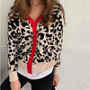 2024 New Autumn And Winter Women's Knitted Leopard Print Cardigans Ladies Single-Breasted Sweater Red Jumper Female Clothing