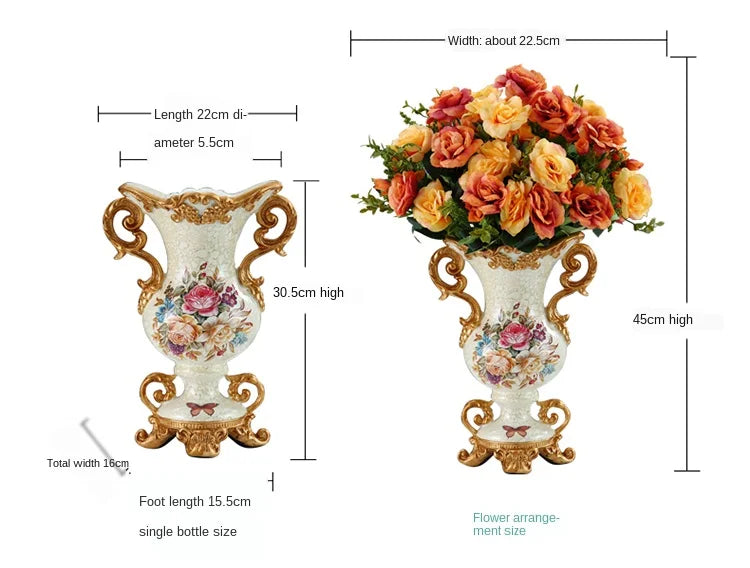 Luxury European Resin Vase Stereoscopic Dried Fowers Arrangement Wobble Plate Living Room Entrance Ornaments Home Decorations