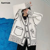 Karrram Print Graffiti Unique Cardigan Women Loose V-neck Long Sleeve Luxury Knitted Female Cardigans Coat Y2k 2021 Winter