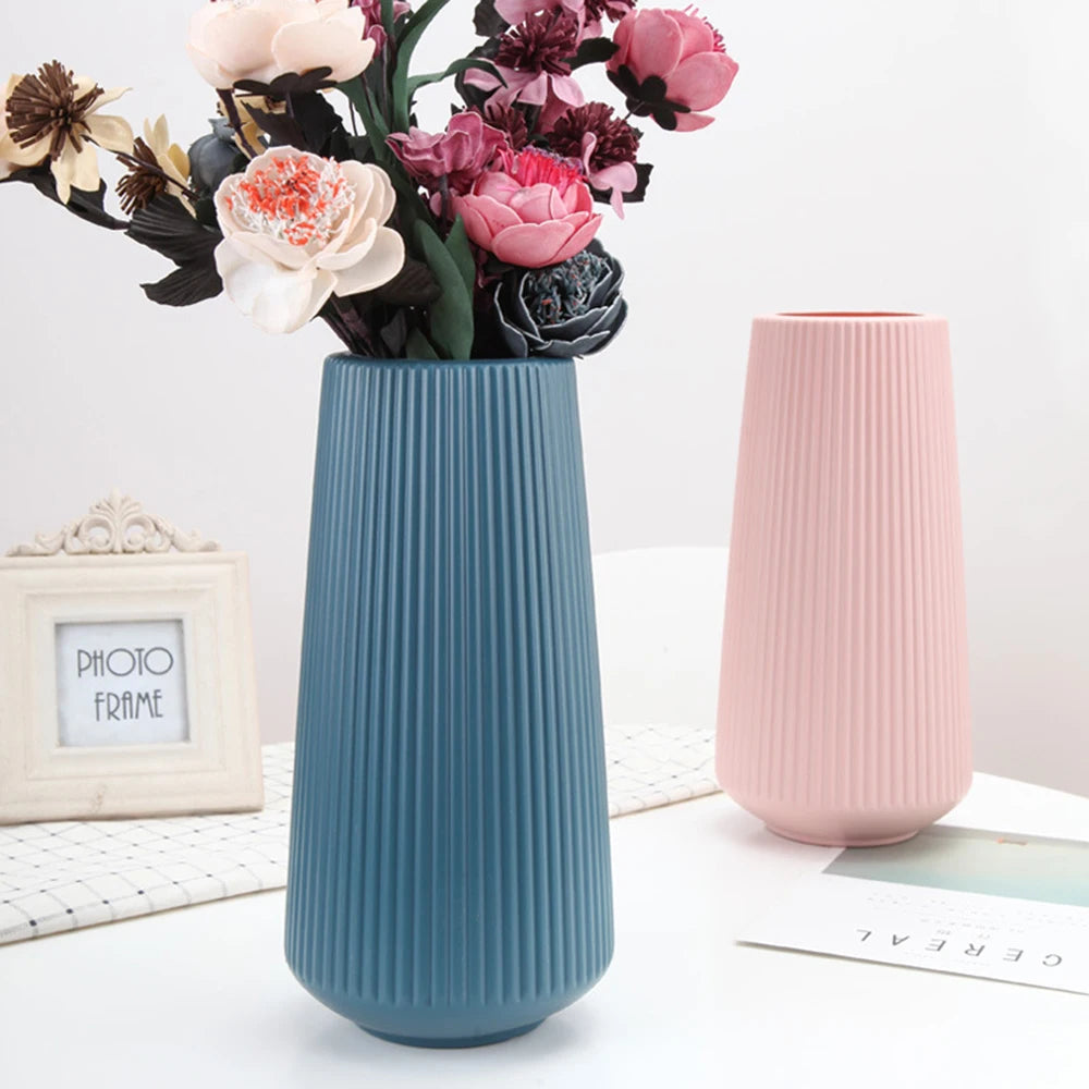 Unbreakable Plastic Flower Vase Big Container Imitation Glaze Flower Pot For Home Living Room Table Arrangment Nordic Decoration