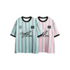 Vertical Stripes Contrast Stitching Short Sleeves Jersey Loose Half Sleeve T-shirt