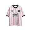 Vertical Stripes Contrast Stitching Short Sleeves Jersey Loose Half Sleeve T-shirt