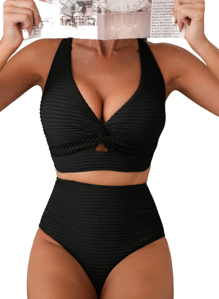 Women's Solid Color Rib Fabric Swimsuit Suit