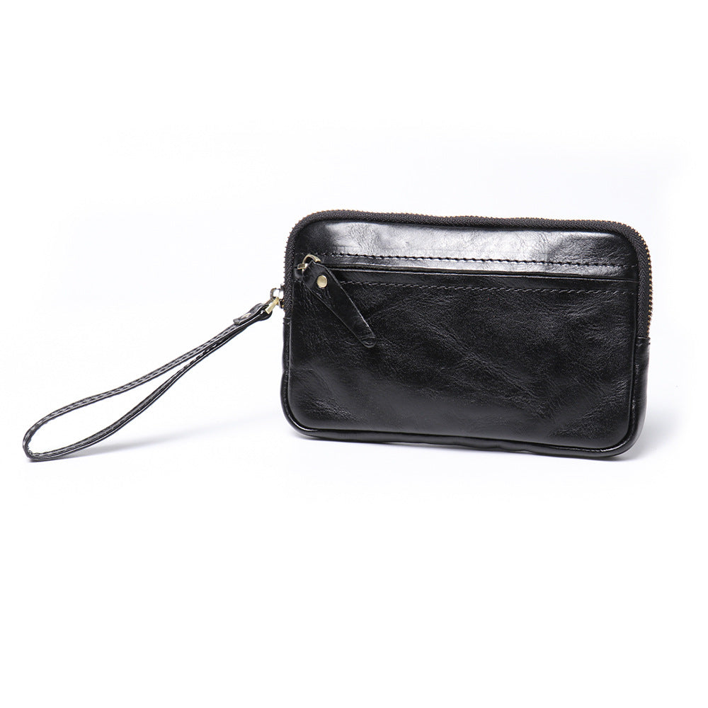 Men's Solid Color Skeleton-skin Zipper Handbag