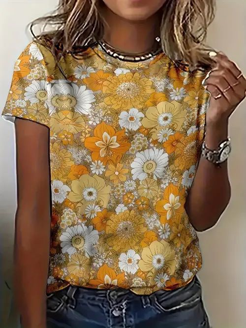 Women's Floral 3D Printed T-shirt Printed Top