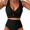 Women's Solid Color Rib Fabric Swimsuit Suit