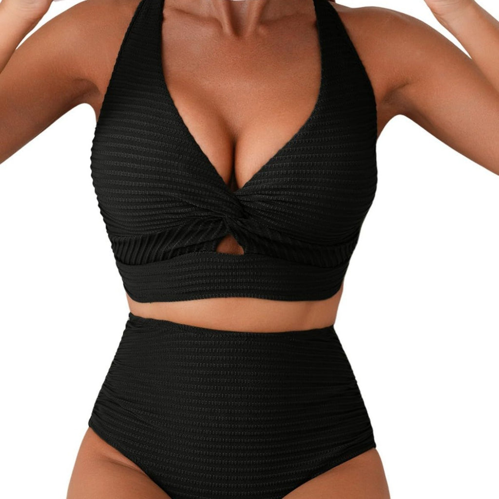 Women's Solid Color Rib Fabric Swimsuit Suit