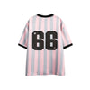 Vertical Stripes Contrast Stitching Short Sleeves Jersey Loose Half Sleeve T-shirt