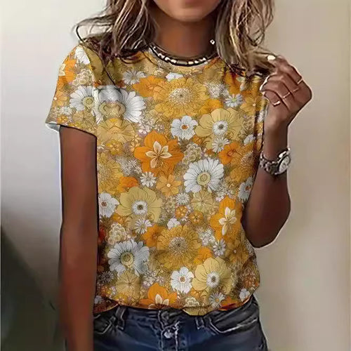 Women's Floral 3D Printed T-shirt Printed Top