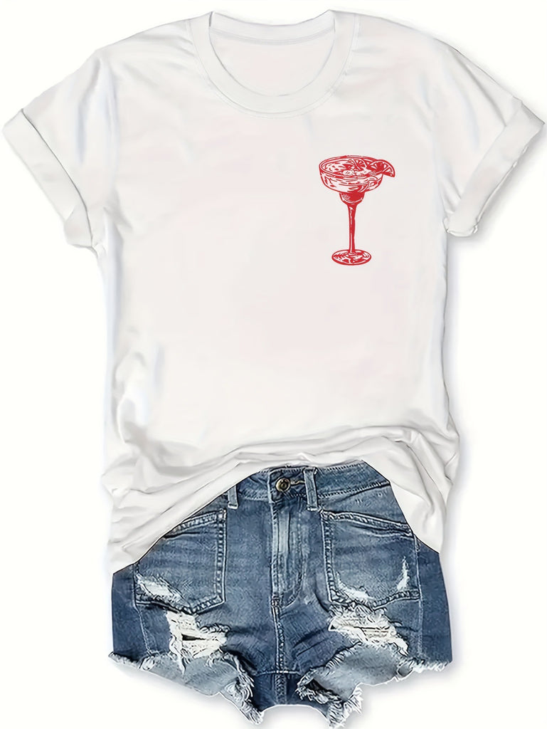 Letter Printed Round Neck T-shirt Fashion Casual Women