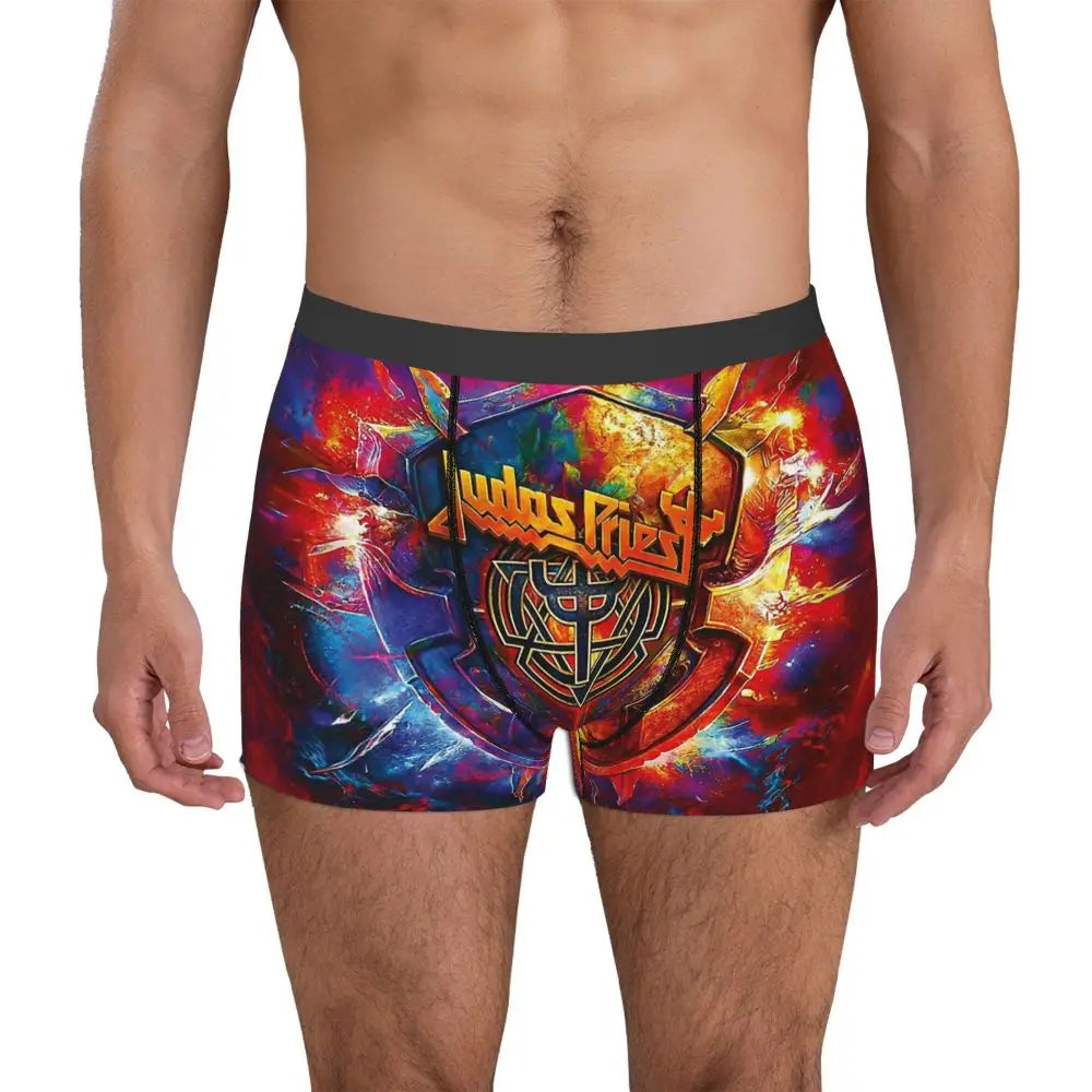Judas Priest Accessories British Steel Firepower Men Boxer Briefs Breathable Underwear Top Quality Print Shorts Birthday Gifts