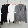 Autumn Sweater Coat Women's Cardigan College Style Embroidery Puppy Stripe Color Block Knitwear Overlay Top