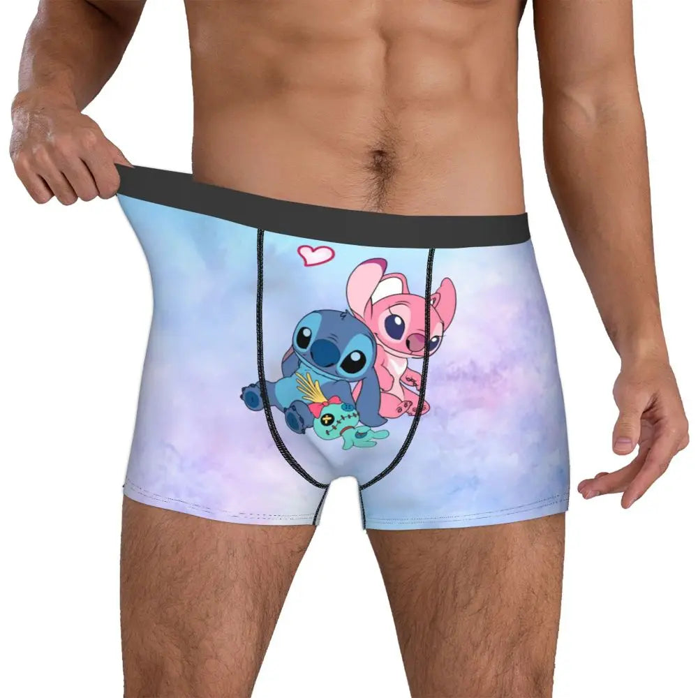 Boxer Lilo & Stitch Angel Love Alternative Shorts Panties Briefs Men Underwear Cartoon Cute Breathable Underpant Homme Plus Size