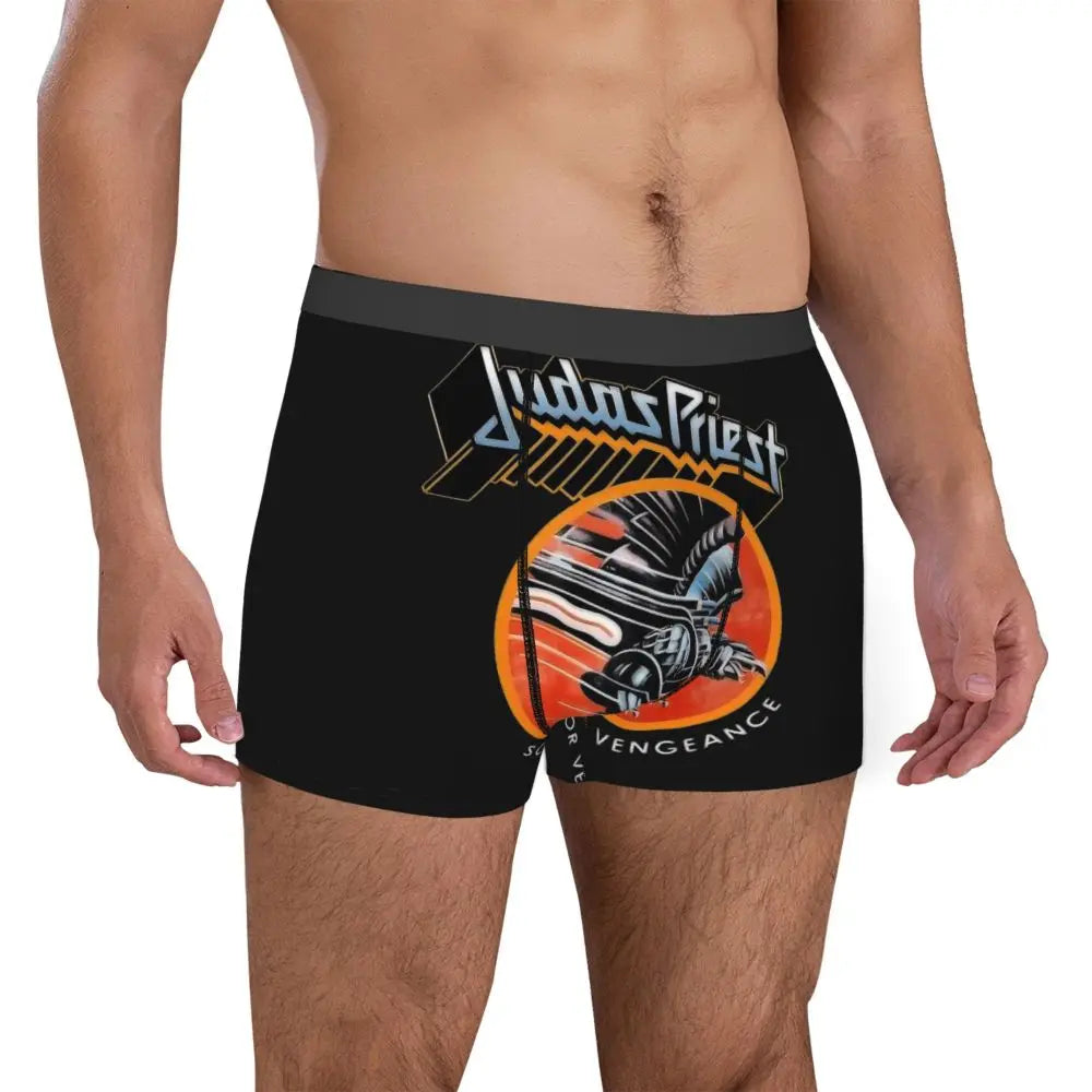 Judas Priest Accessories British Steel Firepower Men Boxer Briefs Breathable Underwear Top Quality Print Shorts Birthday Gifts