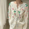 Chic Flower Embroidery Round Neck Cardigan 2024 Women Sweater Knitwear