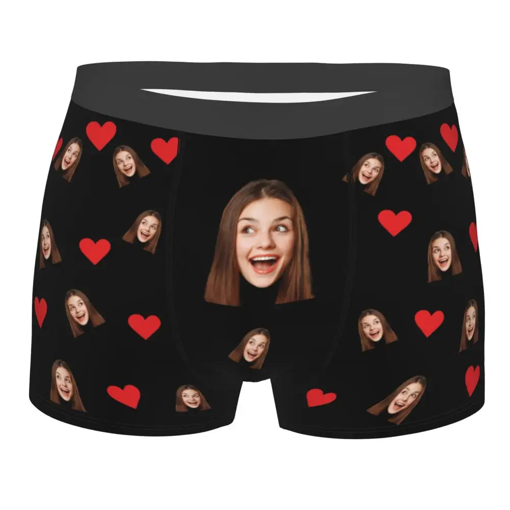 Valentine's Day Gifts Custom Funny Boxer Briefs with Wife's Face Customized Print Underwear for Men Boyfriend For Husband