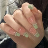 24Ps/Set Medium Long French Fake Nails Bow Japan Nude Pink with Pearls Artificial Acrylic Press on Nails Removable Stick on Nail