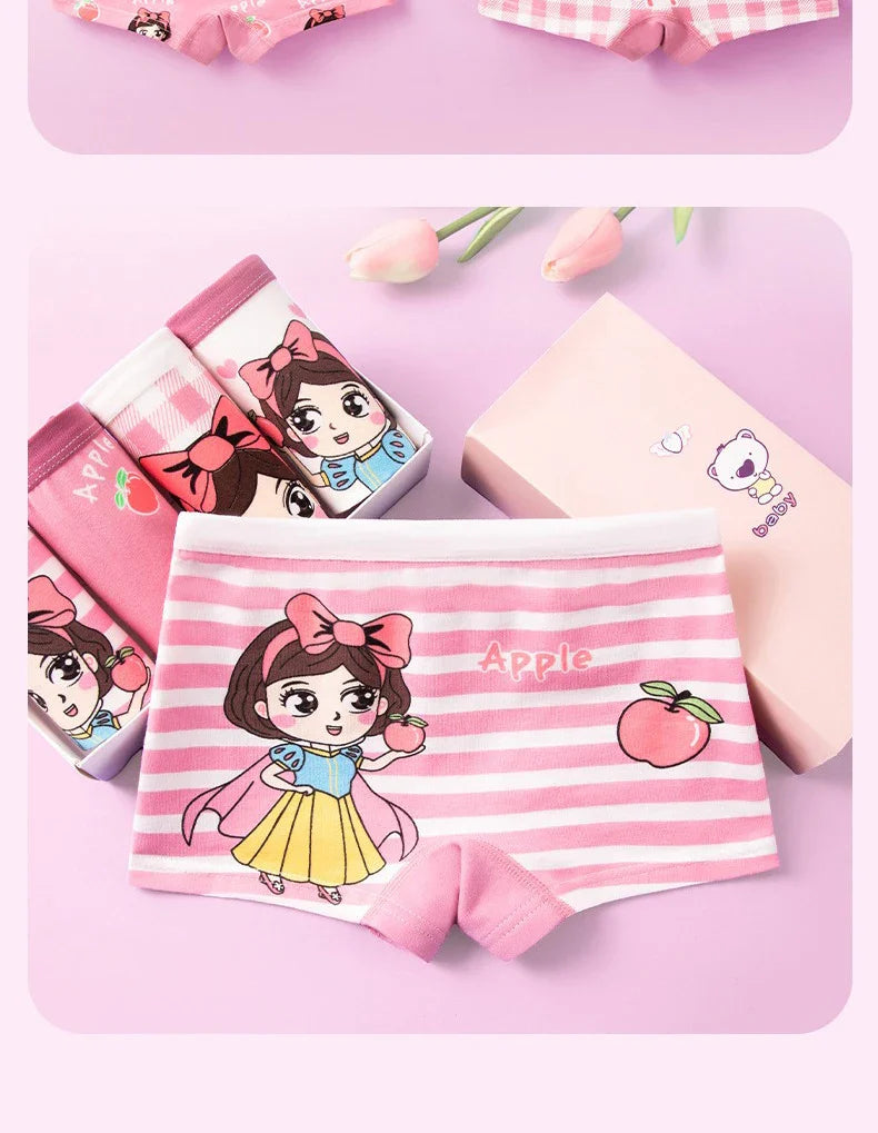 4pcs Little Girl Boxers Panties Toddler Girls Cute Cartoon Printing Boyshorts Underwear Pink Children Girl Underpants 1-14 Years