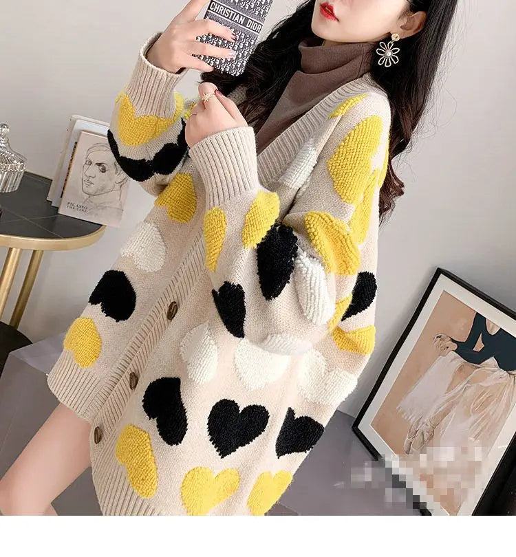 Loose and Lazy Sweater Coat Women's Autumn and Winter Thickened 2023 New Korean Version Versatile Long Knitted Cardigan