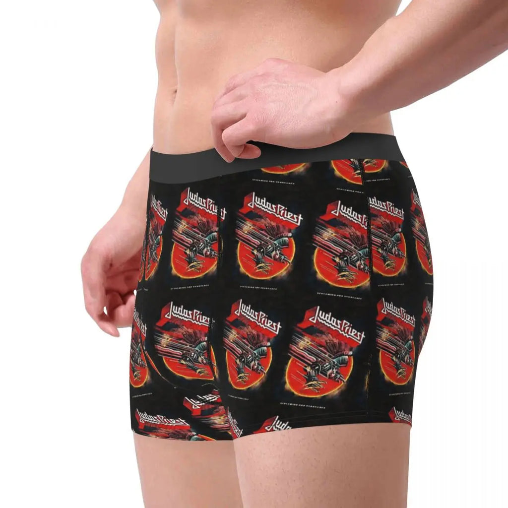 Judas Priest Accessories British Steel Firepower Men Boxer Briefs Breathable Underwear Top Quality Print Shorts Birthday Gifts