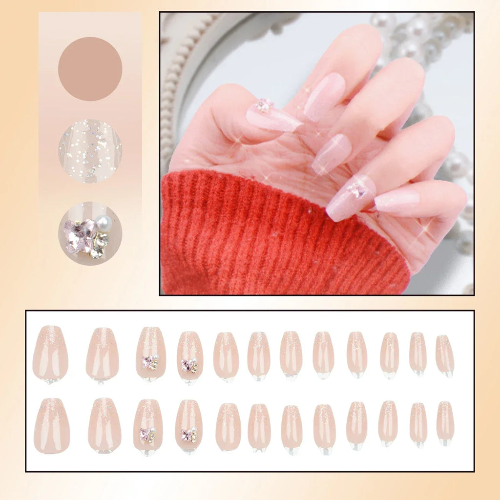 Press On Fake Nails, French Style, Full Coverage, Adhesive Backing, Artificial Nail Tip, Fashion Design, 24Pcs