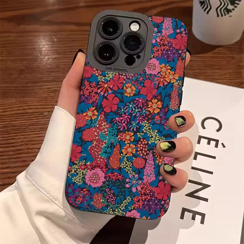 Leopard Print Flower Phone Case For iPhone 16 Pro Max 15 14 13 12 11 XS X XR 7 8 Plus SE 2022 SE3 Shockproof Soft Silicone Cover