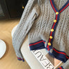 2024 Autumn Winter Preppy Style V-Neck Knitting Long Sleeve Cardigan Women Casual Appliques Single Breasted Female Loose Sweater