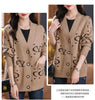 2024 New Korean V-neck Long Sleeve Knitting Cardigan Autumn Winter Thick Oversized Loose Letter Sweater Coat Ladies Vintage Tops