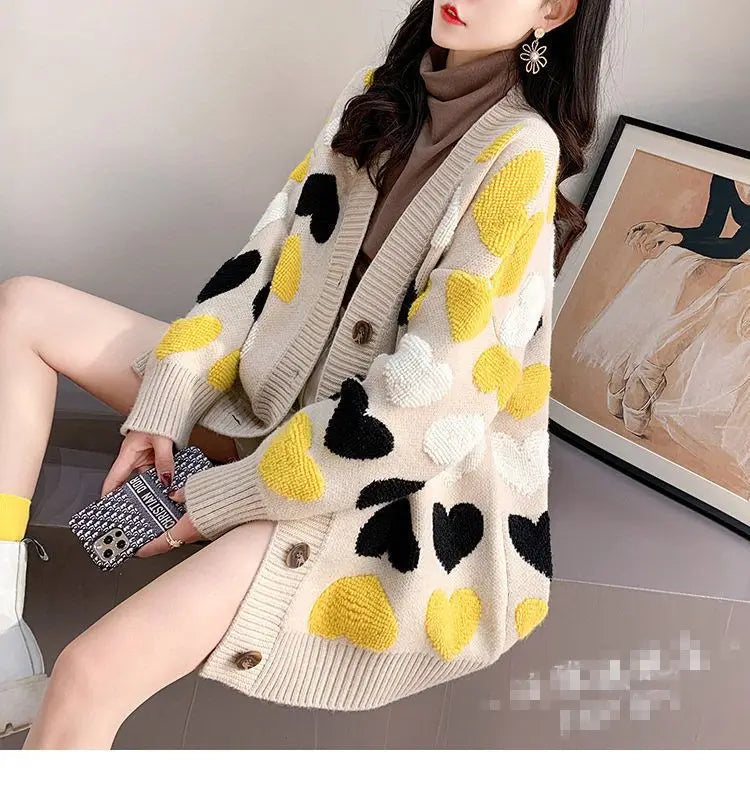 Loose and Lazy Sweater Coat Women's Autumn and Winter Thickened 2023 New Korean Version Versatile Long Knitted Cardigan