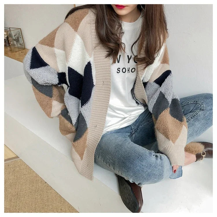 Fashion Sweater Women's Cardigan Loose Autumn and Winter Korean 2024 New Style Outerwear Knitted Jacket Medium Length