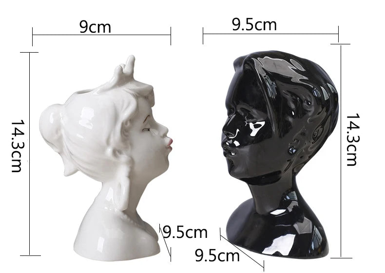 Ceramic Head Face Vase Small Lovers Kiss Statue Flower Pot White Black Modern Planter for Home Table Decoration Floral Art Gifts