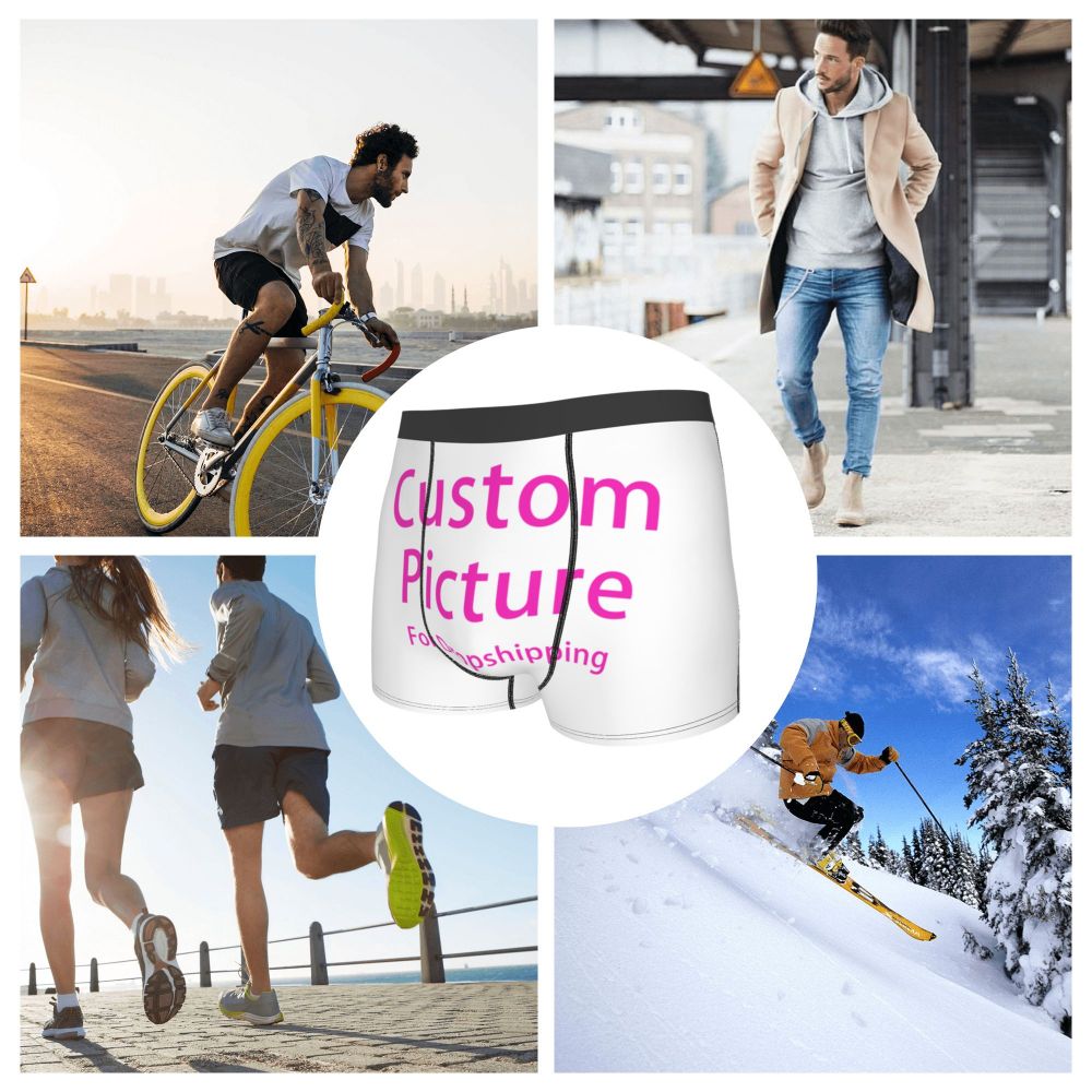 Male Fashion Personalized Custom Photo Logo Underwear Customized DIY Print Boxer Briefs Soft Shorts Panties Underpants