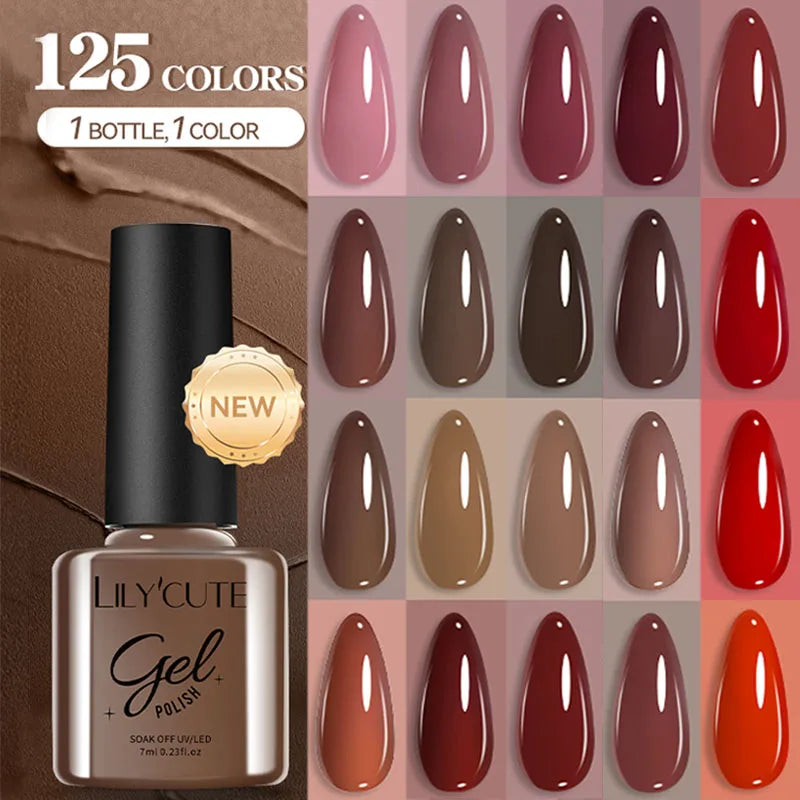 LILYCUTE 7ml Brown Red Purple Nail Gel Polish Coffee Color Series Semi Permanent UV Gel Soak off Nail Gel Varnishes For Nail Art