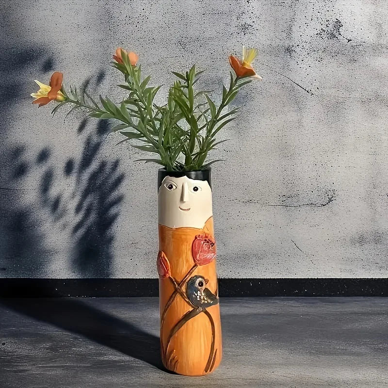 Bohemian Girl Face Home Desktop Resin Art Sculpture Vase Indoor Dried Flower Container Decorations Spring Family Bud Vases