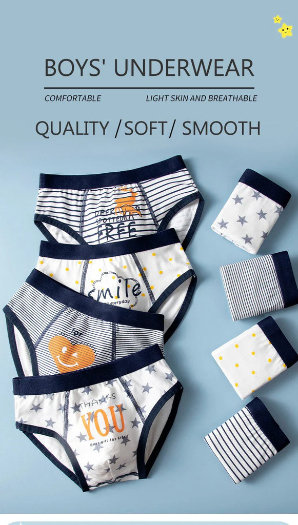 4PCS Cotton Children Boys Boxer Briefs Cartoon Print Kid Underwear Boy Panties Shorts Breathable Toddlers Underpants Age 3-8