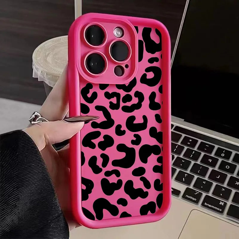 Black Leopard Print Pattern Silicone Phone Case For iPhone 11 12 13 14 15 16 Pro Max X XS XR 7 8 Plus SE 2 Shockproof Soft Cover