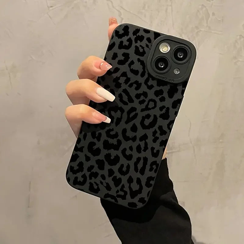 Black Print Leopard Graphic Phone Case For iPhone 16 15 14 13 12 11 Pro Max XS X 7 8 Plus SE 2022 Shockproof Soft Silicone Cover