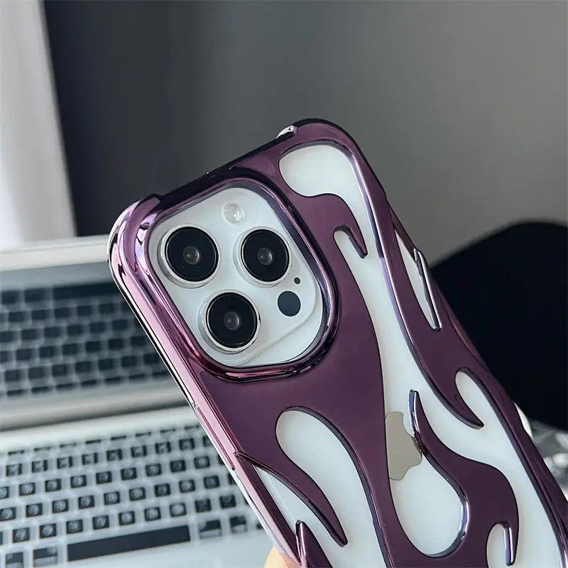 New 3D Flame pattern Hollow Slim Phone Case for iPhone 16 15 14 13 12 11 Pro Max 15 14 16 Plus Shockproof Protective soft Cover