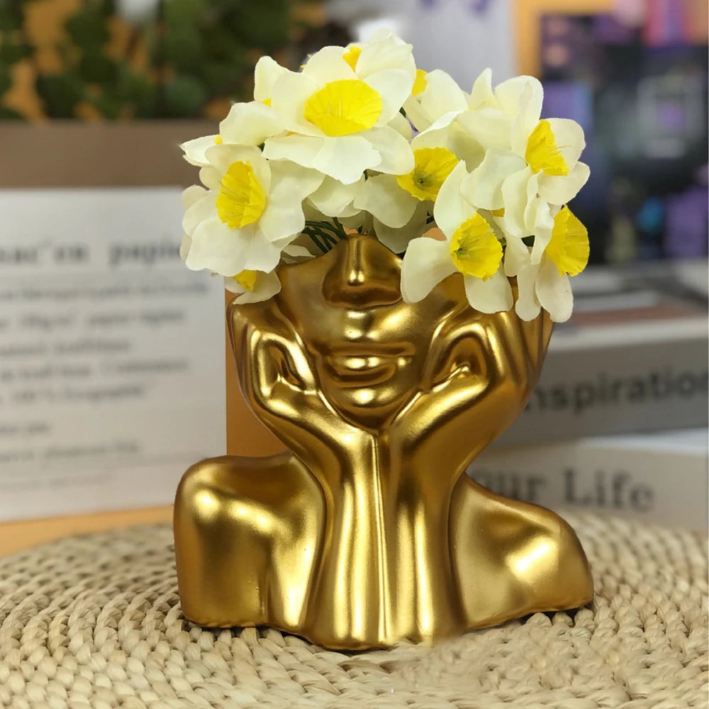 Resin Vase Gold White Black Human Body Shaping Art Flower Planter Personalized And Creative Home Decoration Handicrafts Ornament